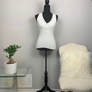 Ribbed White Studded White House Black Market Sleeveless Top